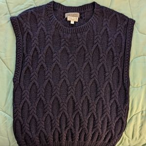 Vintage 100% Wool Hand Knit Navy women's large sweater vest